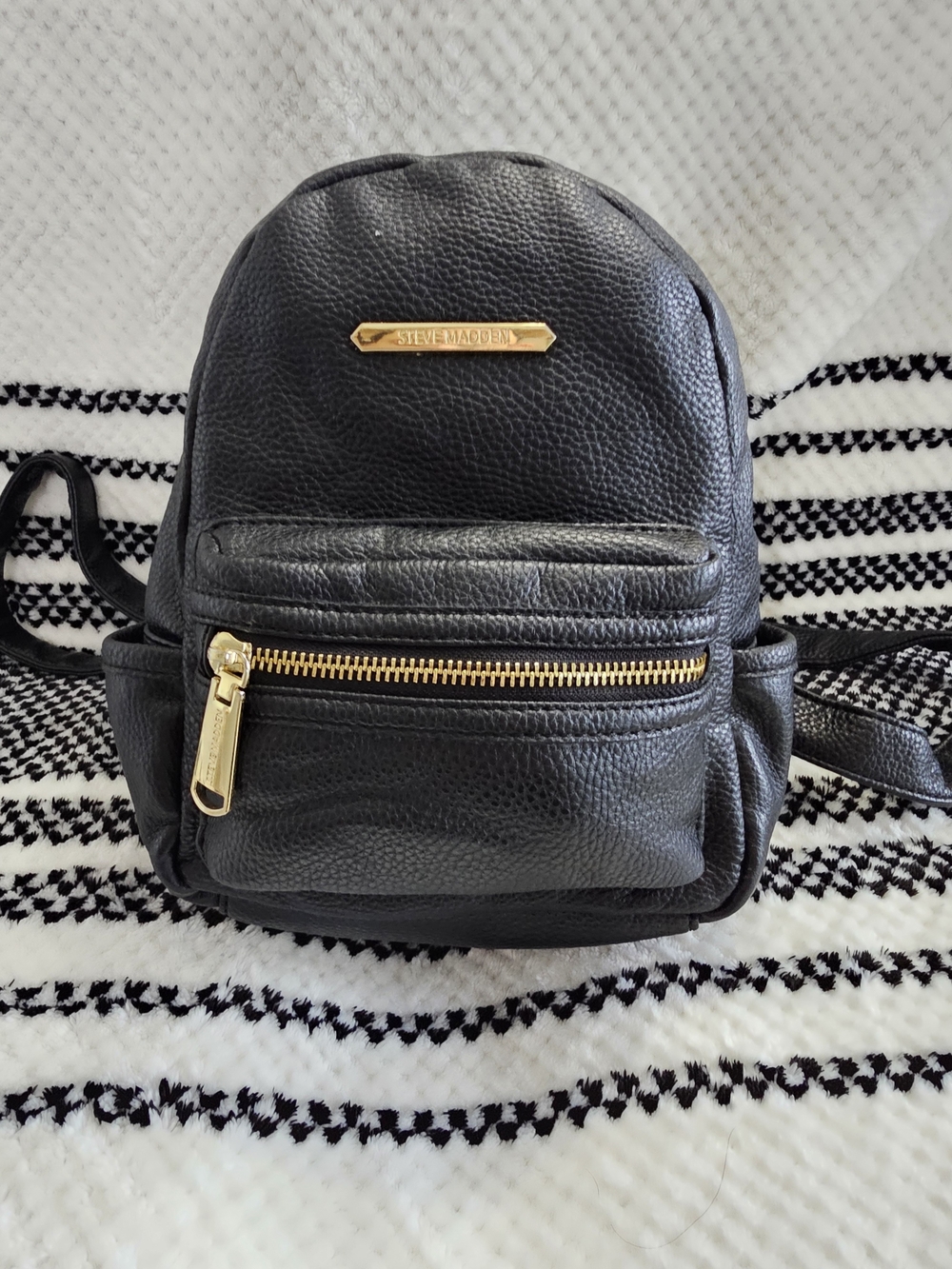 Steve Madden Black Pebbled Leather Mini Backpack